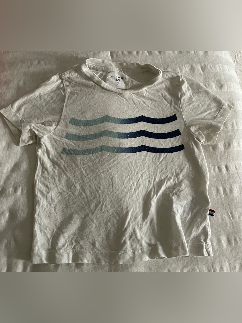 Sol Angeles Cream Crewneck Tee with Navy Wave Logo